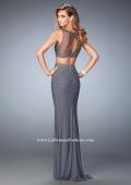 Picture of: Two Piece Net Gown with Mixed Metal Studding in Silver, Style: 22567, Back Picture