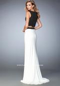 Picture of: Two Piece Jersey Prom Dress with Scalloped Hem in White, Style: 22578, Back Picture