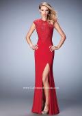 Picture of: Jersey Prom Dress with Tonal Embroidery and Slit in Red, Style: 22585, Main Picture