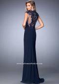 Picture of: Jersey Prom Dress with Tonal Embroidery and Slit in Blue, Style: 22585, Back Picture