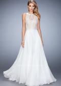 Picture of: Chiffon Prom Gown with Leaf Embroidery in White, Style: 22586, Detail Picture 2
