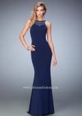Picture of: Jersey Long Dress with Beaded Neckline and Open Back in Navy, Style: 22589, Main Picture