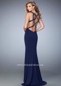Picture of: Jersey Long Dress with Beaded Neckline and Open Back in Navy, Style: 22589, Back Picture
