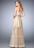 Picture of: Tulle Prom Gown with Gold Beaded and Lace Applique in Nude, Style: 22602, Back Picture