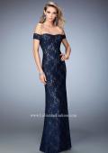 Picture of: Off the Shoulder Lace Prom Gown with Rhinestones in Blue, Style: 22605, Main Picture