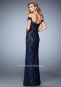 Picture of: Off the Shoulder Lace Prom Gown with Rhinestones in Blue, Style: 22605, Back Picture