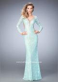 Picture of: Long Sleeve Lace Prom Gown with Plunging Neckline in Blue, Style: 22607, Main Picture
