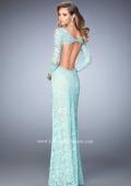 Picture of: Long Sleeve Lace Prom Gown with Plunging Neckline in Blue, Style: 22607, Back Picture