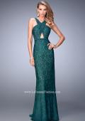 Picture of: Stoned Lace Prom Gown with Criss Cross Neck in Green, Style: 22614, Main Picture