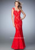 Picture of: Stretch Lace Prom Gown with Open Back and Train in Red, Style: 22617, Main Picture