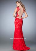 Picture of: Stretch Lace Prom Gown with Open Back and Train in Red, Style: 22617, Back Picture