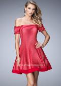 Picture of: Striped Short Dress with Off the Shoulder Neckline in Red, Style: 22621, Main Picture