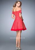 Picture of: Striped Short Dress with Off the Shoulder Neckline in Red, Style: 22621, Back Picture