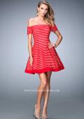 Picture of: Striped Short Dress with Off the Shoulder Neckline in Red, Style: 22621, Detail Picture 1
