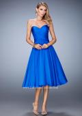 Picture of: Tea Length Party Dress with Gathered Bodice in Blue, Style: 22638, Detail Picture 1