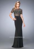 Picture of: Beaded Jersey Prom Dress with Sheer Bodice and Train in Black, Style: 22647, Back Picture