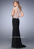 Picture of: Long Jersey Dress with Beading and Side Leg Slit in Black, Style: 22648, Back Picture