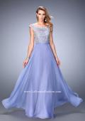 Picture of: Embellished Long Chiffon Gown with Boat Neckline in Purple, Style: 22649, Main Picture