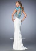 Picture of: Long Jersey Gown with mock Neck and Embroidery in White, Style: 22657, Back Picture