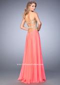 Picture of: Long Chiffon Prom Dress with Gold Lace Applique in Orange, Style: 22707, Back Picture