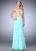 Picture of: Long Chiffon Prom Dress with Gold Lace Applique in Blue, Style: 22707, Detail Picture 3