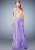 Picture of: Long Chiffon Prom Dress with Gold Lace Applique in Purple, Style: 22707, Detail Picture 4