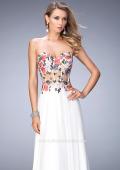 Picture of: Long Chiffon Dress with Lace Applique and Rhinestones in White, Style: 22709, Main Picture
