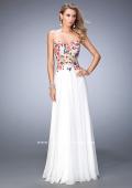 Picture of: Long Chiffon Dress with Lace Applique and Rhinestones in White, Style: 22709, Detail Picture 1