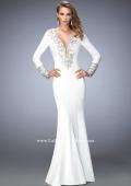 Picture of: Long Sleeve Embellished Jersey Prom Dress in White, Style: 22714, Main Picture