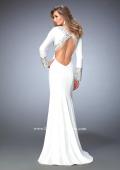 Picture of: Long Sleeve Embellished Jersey Prom Dress in White, Style: 22714, Back Picture