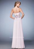 Picture of: Chiffon Gown with Gathered Bust and Lace Belt in Pink, Style: 22731, Back Picture