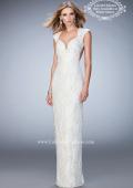 Picture of: Long Lace Gown with Sheer Sleeves and Back Slit in White, Style: 22735, Main Picture