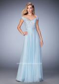 Picture of: Long Off the Shoulder Gown with 3-D Floral Lace in Blue, Style: 22737, Main Picture