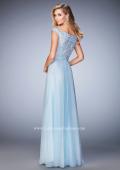 Picture of: Long Off the Shoulder Gown with 3-D Floral Lace in Blue, Style: 22737, Back Picture