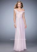 Picture of: Long Off the Shoulder Gown with 3-D Floral Lace in Pink, Style: 22737, Detail Picture 2