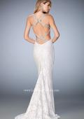 Picture of: Lace Prom Dress with Train, Open Back, and Stones in White, Style: 22740, Main Picture
