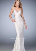 Picture of: Lace Prom Dress with Train, Open Back, and Stones in White, Style: 22740, Back Picture