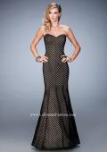 Picture of: Striped Long Mermaid Dress with Sweetheart Neck in Black, Style: 22744, Detail Picture 2