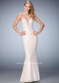 Picture of: Long Lace Prom Gown with Plunging Neckline in White, Style: 22759, Main Picture