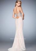 Picture of: Long Lace Prom Gown with Plunging Neckline in White, Style: 22759, Back Picture