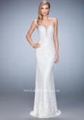 Picture of: Long Lace Prom Gown with Plunging Neckline in White, Style: 22759, Detail Picture 1