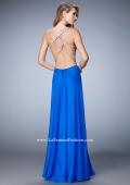 Picture of: Long Chiffon Gown with V Neckline and Crystal Straps in Blue, Style: 22762, Back Picture