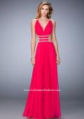 Picture of: Long Chiffon Gown with V Neckline and Crystal Straps in Pink, Style: 22762, Detail Picture 1
