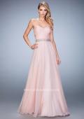 Picture of: Chiffon Prom Gown with Gathered Bodice and Pearls in Pink, Style: 22786, Main Picture