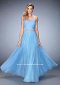Picture of: Chiffon Prom Gown with Gathered Bodice and Pearls in Blue, Style: 22786, Detail Picture 1