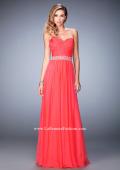 Picture of: Chiffon Prom Gown with Gathered Bodice and Pearls in Orange, Style: 22786, Detail Picture 2
