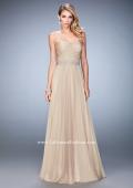 Picture of: Chiffon Prom Gown with Gathered Bodice and Pearls in Nude, Style: 22786, Detail Picture 4