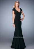 Picture of: Cap Sleeve Jersey Prom Dress with Train in Black, Style: 22819, Detail Picture 1