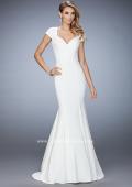 Picture of: Cap Sleeve Jersey Prom Dress with Train in White, Style: 22819, Detail Picture 2