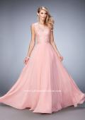 Picture of: Chiffon Gown with Beaded and Lace Bodice and Train in Pink, Style: 22824, Main Picture